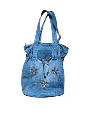 Vintage Y2K Denim Flower Embroidered Tote